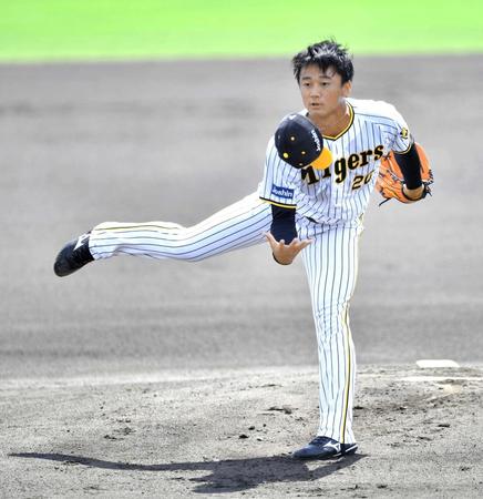 　帽子を飛ばしながら力投する森木（撮影・吉澤敬太）