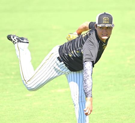 　キャッチボールで調整する西純（撮影・飯室逸平）