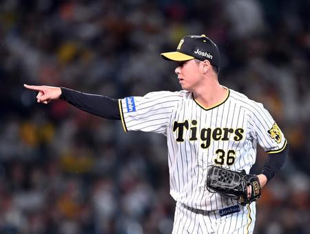 　８回、浜地は坂本のハーフスイングを審判にアピールする（撮影・山口登）