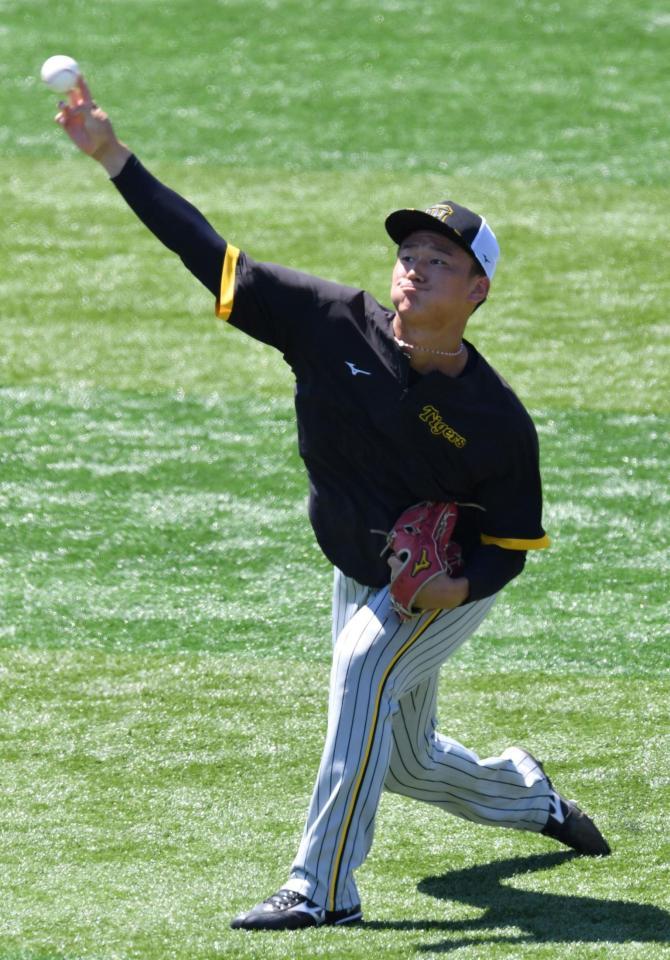 　キャッチボールをする森木（撮影・佐々木彰尚）