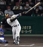 ６回、左前に２点適時打を放つ阪神・マルテ＝甲子園（撮影・神子素慎一）