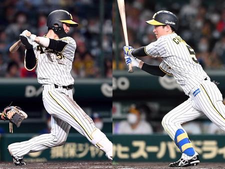 　最多安打を争う中野（左）と近本