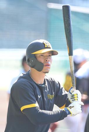 　試合前、打撃練習をする佐藤輝（撮影・高部洋祐）