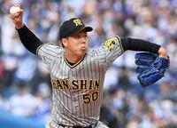 　先発し、投げ込む青柳（撮影・田中太一）