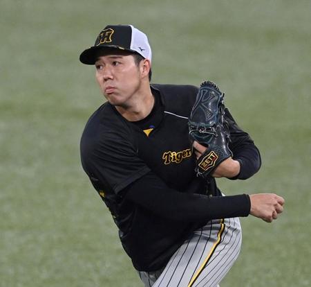 　キャッチボールで調整する青柳（撮影・田中太一）