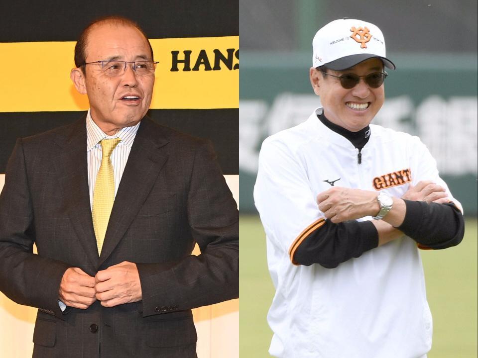 　阪神・岡田新監督（左）と巨人・原監督