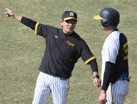 　井上と話をする和田２軍監督（撮影・田中太一）