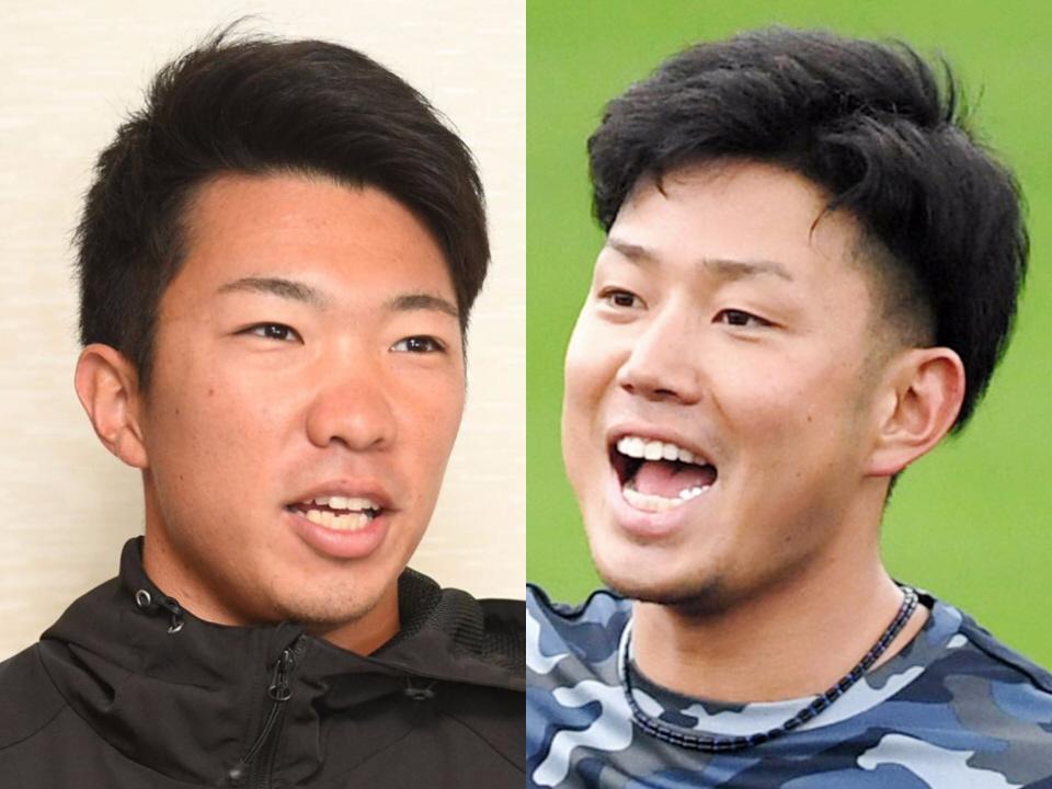 阪神・石井大智（左）と糸原健斗