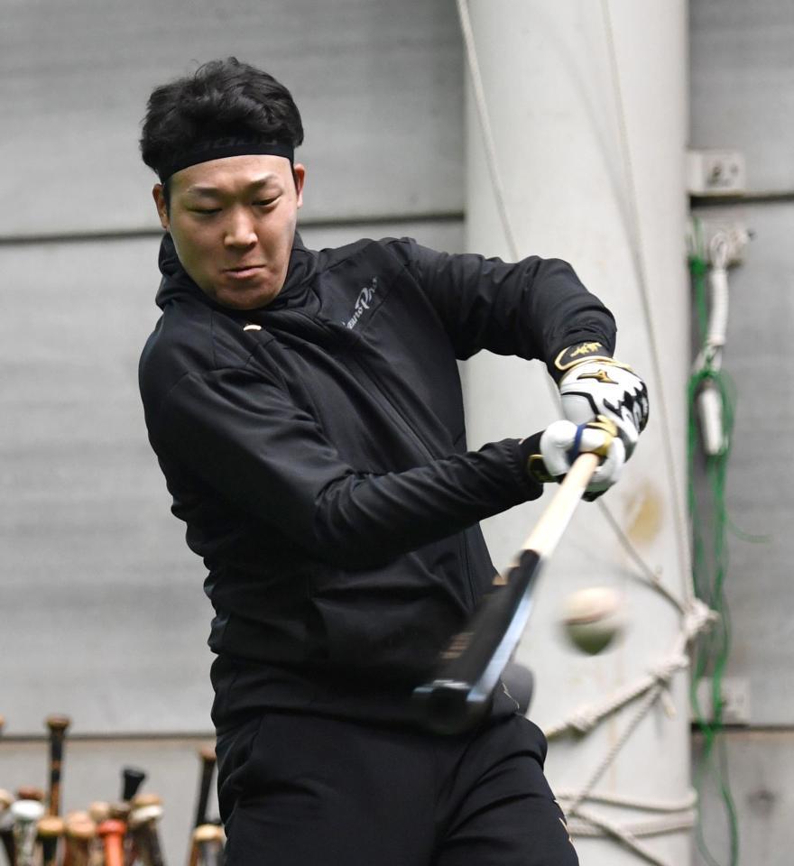 　打撃練習をする大山（撮影・中田匡峻）