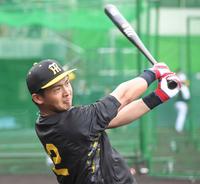 　ロングティーで快音を響かせる井上（撮影・高部洋祐）