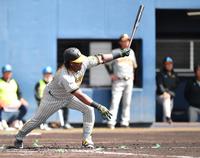 　１回、左前適時打を放つミエセス（撮影・開出牧）