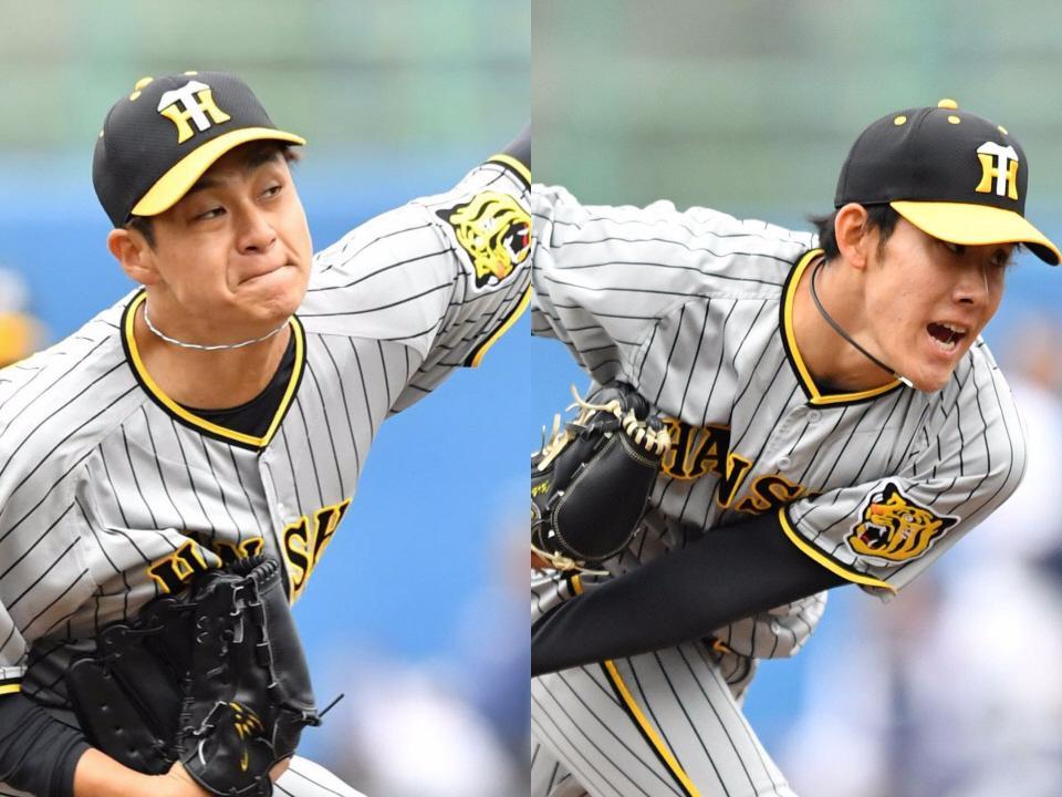 　阪神・大竹（左）と富田