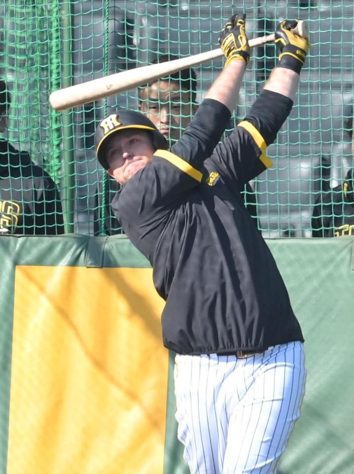 　屋外でのフリー打撃で快音を響かせるノイジー（撮影・高部洋祐）