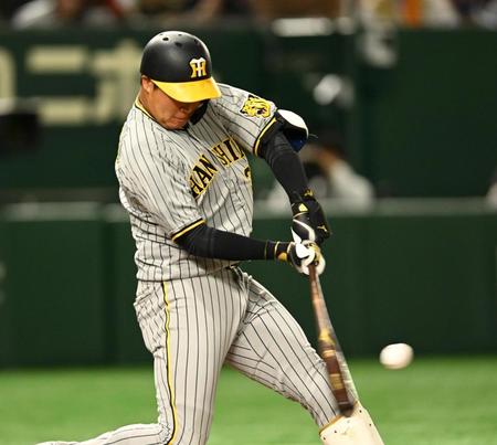 　９回、三塁強襲安打を放つ大山（撮影・金田祐二）