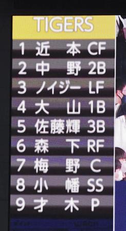 　阪神の先発オーダー（撮影・高部洋祐）