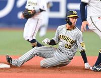 　５回、二盗を決める小幡（撮影・飯室逸平）