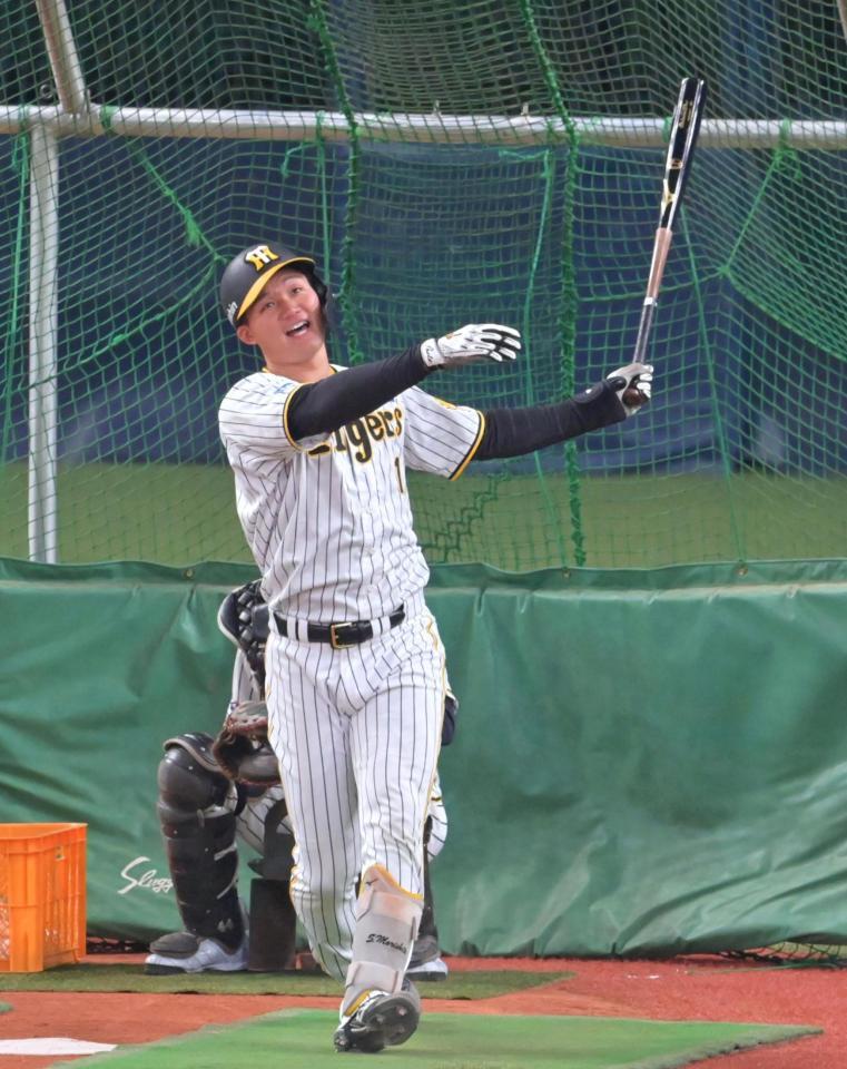 　フリー打撃で快音を響かせる森下（撮影・立川洋一郎）