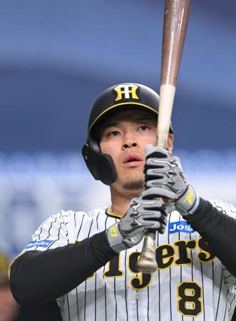 　打撃練習に臨む佐藤輝（撮影・高部洋祐）