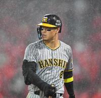 　６回、佐藤輝の打席で中断となる（撮影・中田匡峻）