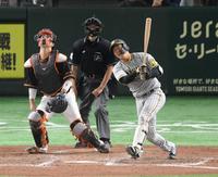 　８回、好機で二飛に倒れる大山（撮影・堀内翔）