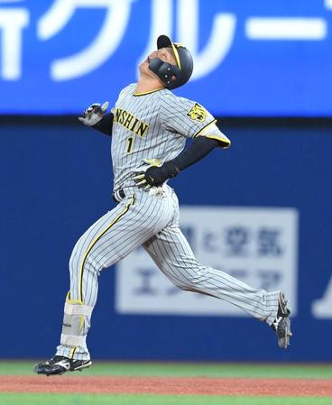 　９回、中飛に倒れ天を仰ぐ森下（撮影・高部洋祐）