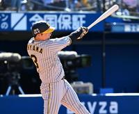 　４回、左越えソロを放つ大山（撮影・金田祐二）