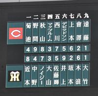 阪神対広島、４回戦の両軍スターティングメンバー＝甲子園（撮影・中田匡峻）