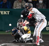 　３回、バットを折られながらもタイムリーを放つ戸郷（撮影・飯室逸平）