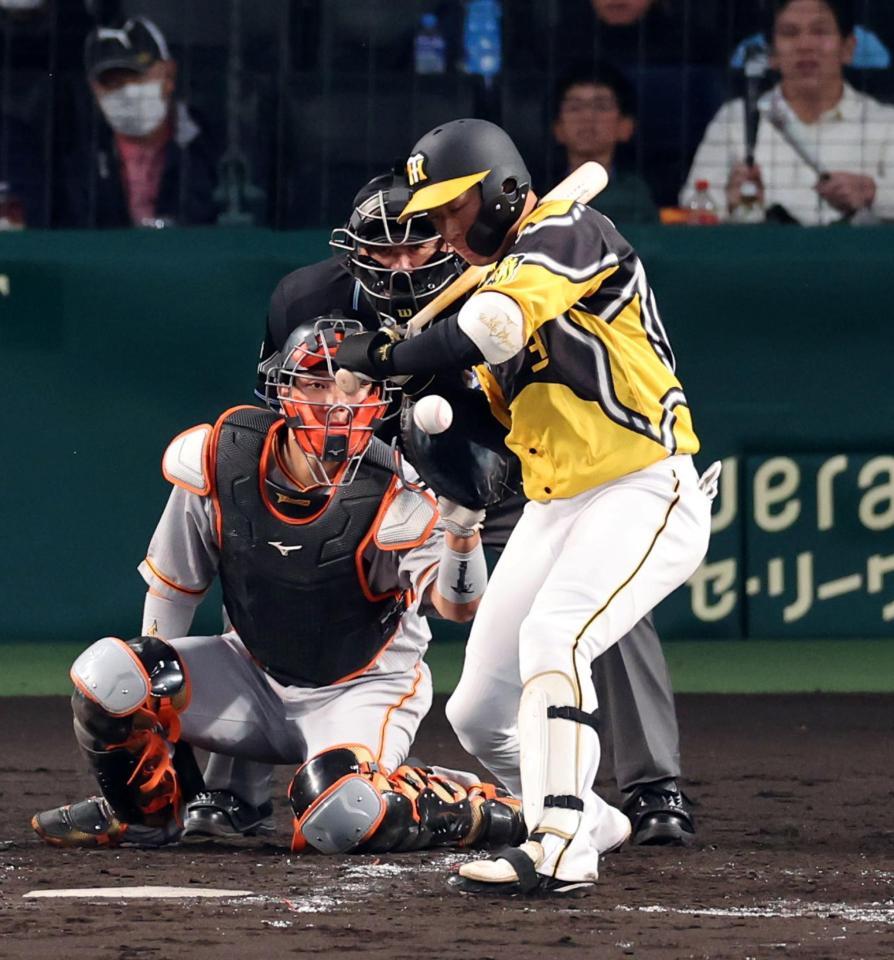 　３回、死球を受ける大山（撮影・山口登）