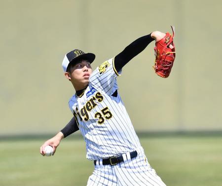 　キャッチボールをする才木（撮影・中田匡峻）