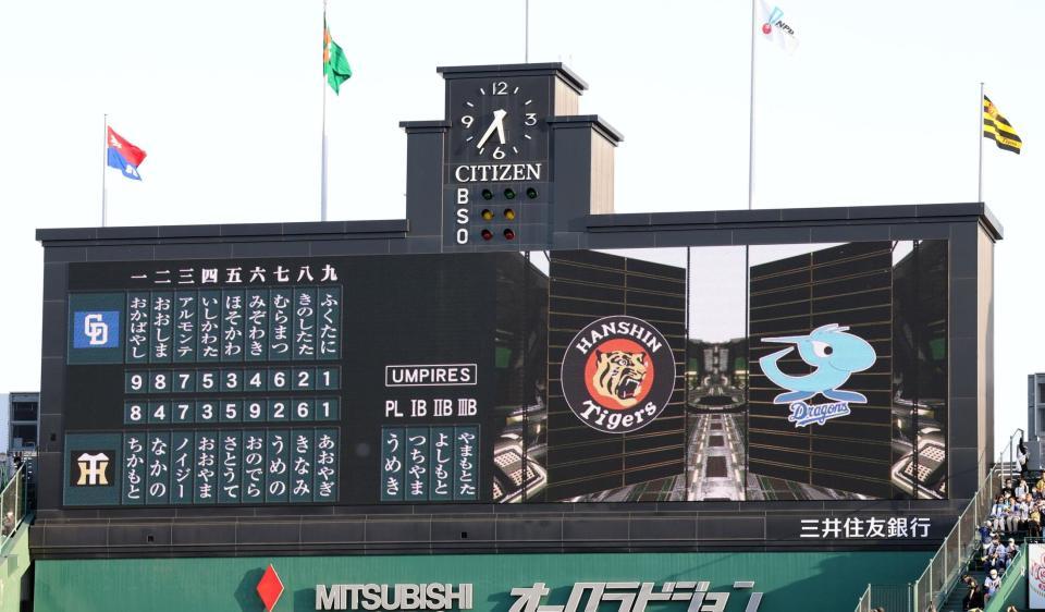 　阪神対中日戦のスタメン（撮影・山口登）