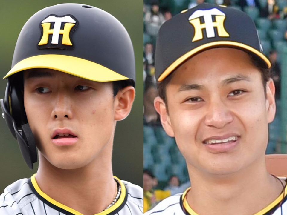 　阪神・小幡（左）と大竹