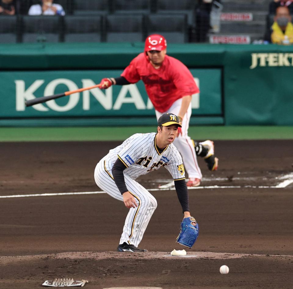 １回、松山に先制適時打を許す青柳（撮影・山口登）