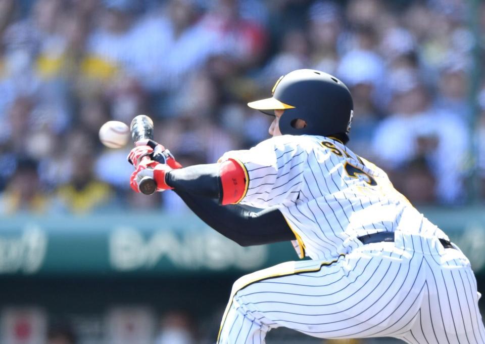 　３回、犠打を決める才木（撮影・中田匡峻）