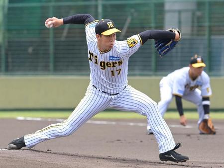 　力投する青柳（撮影・高部洋祐）