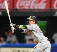 　７回、左前打を放つ近本（撮影・棚橋慶太）