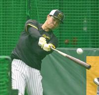 　フリー打撃で快音を響かせる佐藤輝（撮影・高部洋祐）