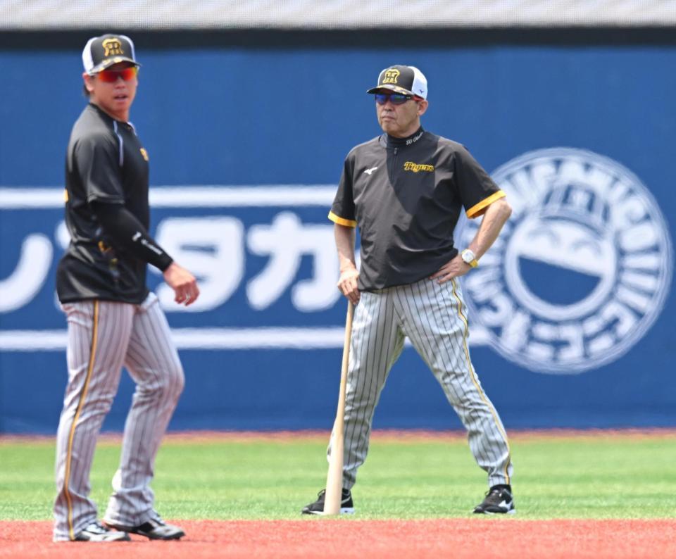 　国産打線で臨む岡田監督（撮影・金田祐二）