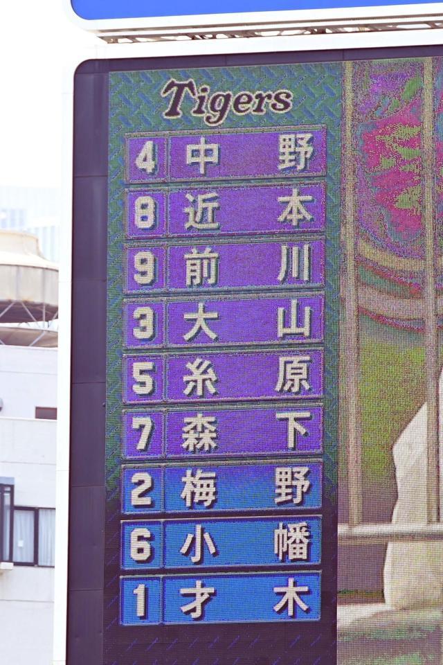 　阪神のＤｅＮＡ戦のスターティングメンバ－（撮影・金田祐二）