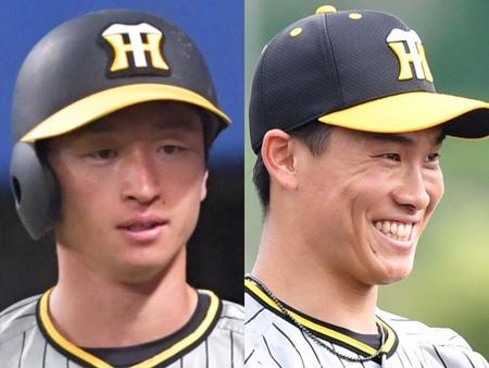　阪神・近本（左）と湯浅