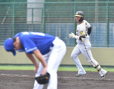 　９回、橋本（手前）からサヨナラ本塁打を放った北條（撮影・石井剣太郎）