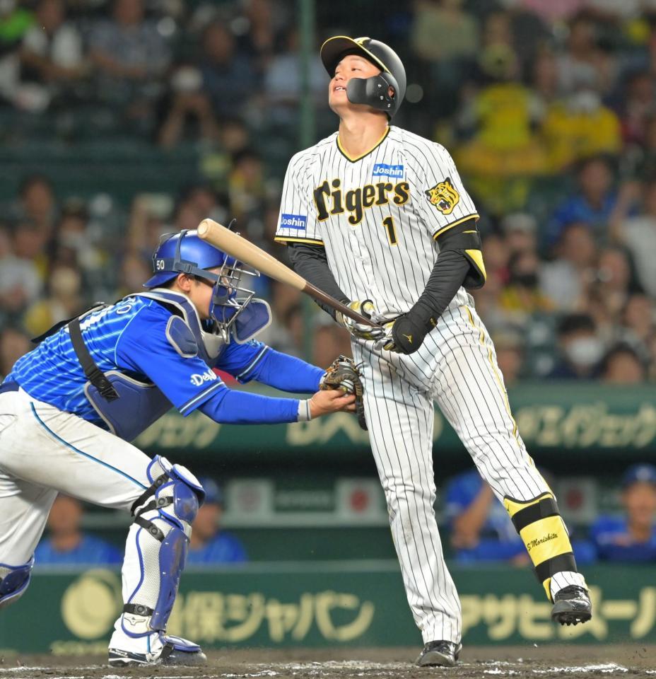 　７回、空振り三振に倒れる森下（撮影・立川洋一郎）