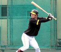 　シート打撃で湯浅と対戦する近本