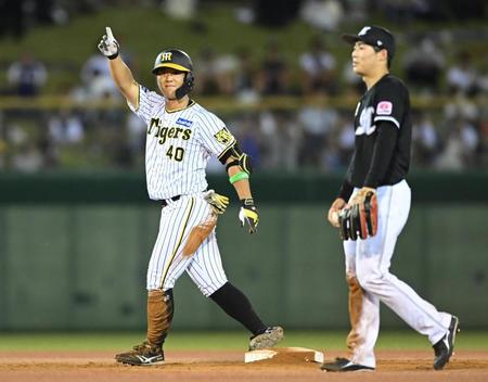 　７回、２点二塁打を放つ井坪（撮影・金田祐二）