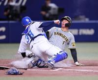 　３回、佐藤輝の右前打で生還する森下（撮影・山口登）