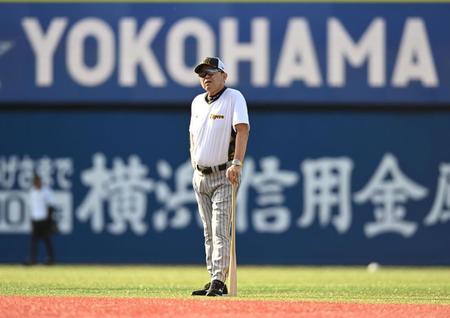 　練習を見守る岡田監督（撮影・金田祐二）