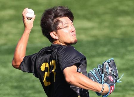 　入念にキャッチボールする伊藤将（撮影・吉澤敬太）