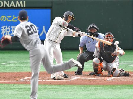 　５回、左前打を放つ木浪（撮影・西岡正）