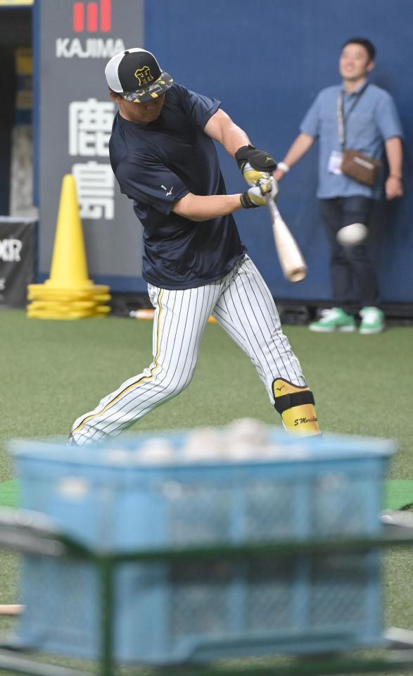 　早出で打撃練習に励む森下（撮影・高部洋祐）