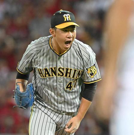 　６回、デビッドソンを三振に仕留め、雄たけびを上げる桐敷（撮影・高部洋祐）